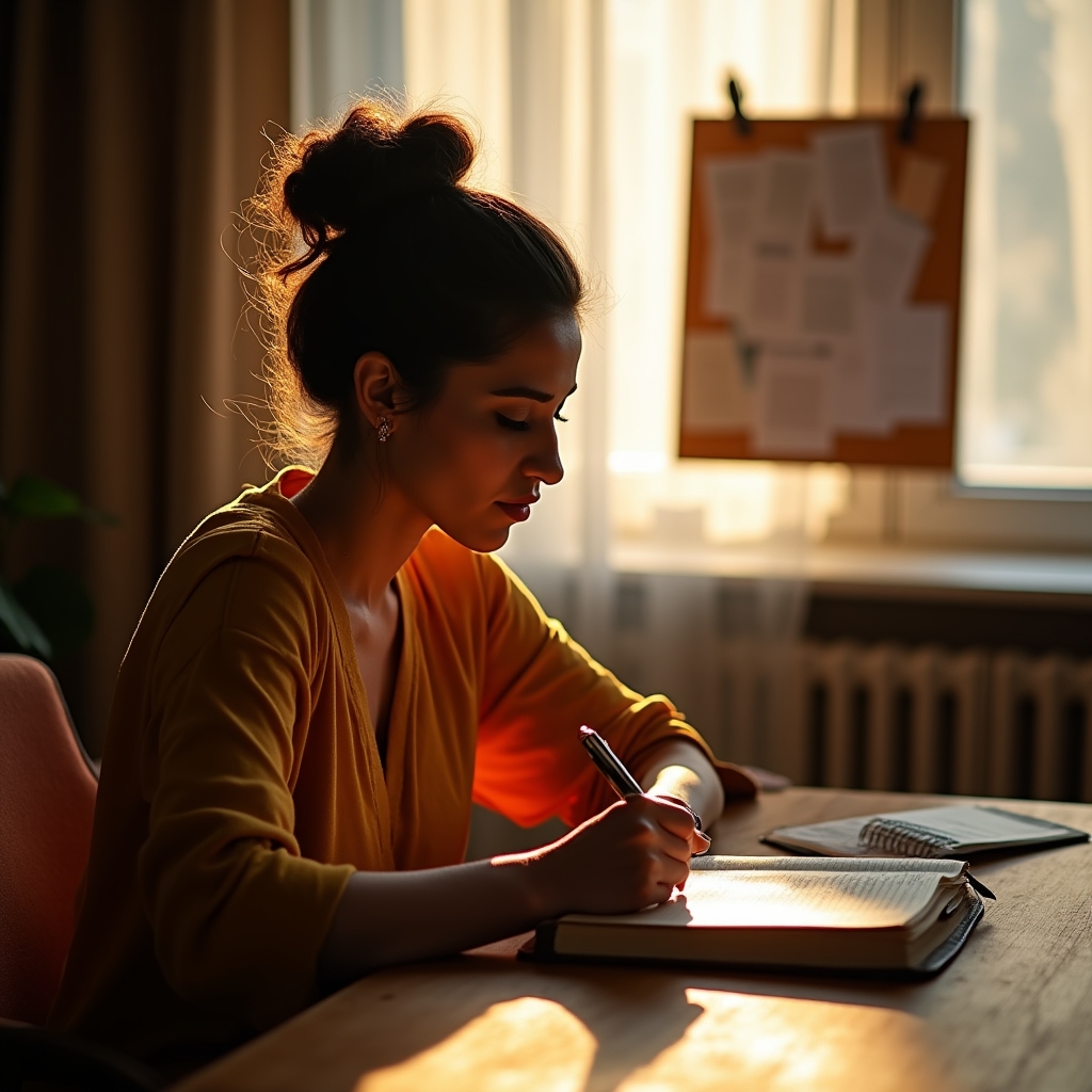 Persona escribiendo sus metas personales en un cuaderno